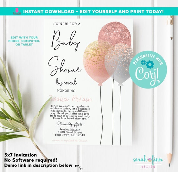Baby Shower Invitation Shower by Mail Baby Girl Shower Instant Etsy