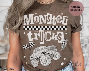 Monster Truck Shirt Monster Truck Mama Trendy Tee Gift for Mom Matching Family Birthday Shirts Monster Truck Lover Checkered Grunge