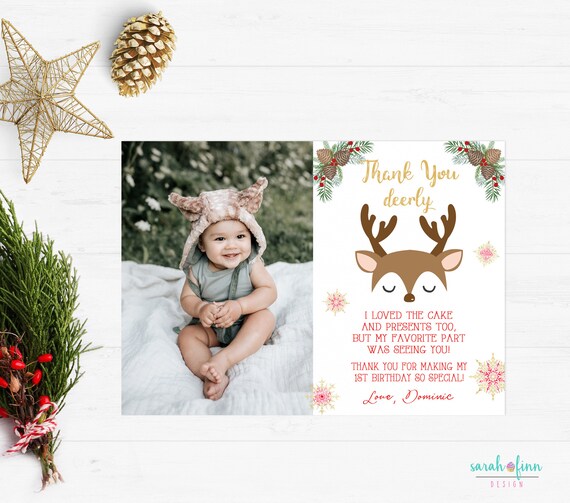 Reindeer Deer Thank You Card Printable Photo Boy Christmas | Etsy