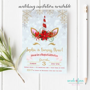 Christmas Unicorn Happy Birthday Banner Printable Girl Unicorn Instant Download Christmas Birthday Party Decor Supplies Winter Birthday image 8