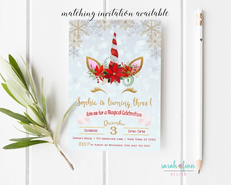 Christmas Unicorn Happy Birthday Banner Printable Girl Unicorn Instant Download Christmas Birthday Party Decor Supplies Winter Birthday image 8