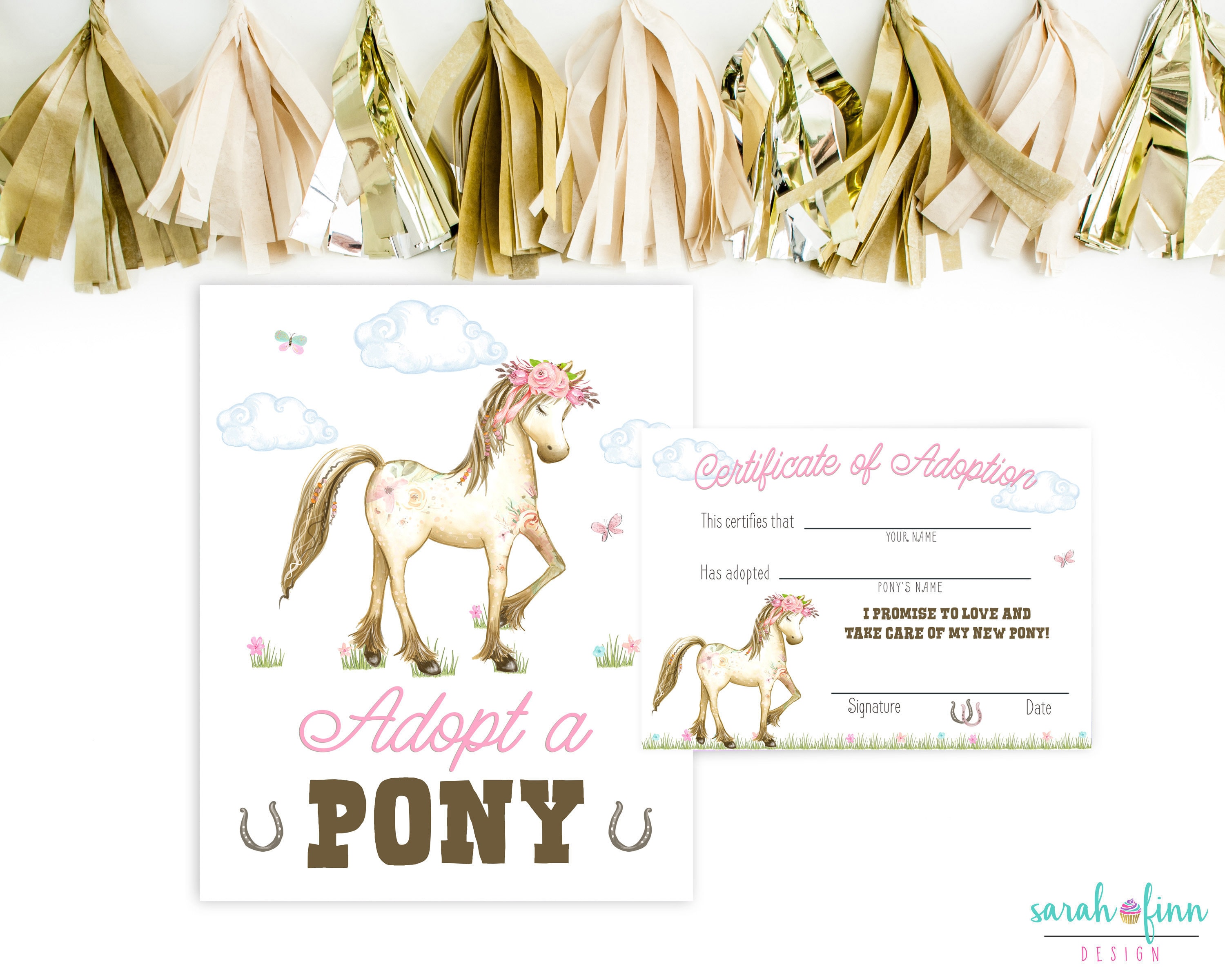 Adopt a Pony Printable Sign and Certificate Girl Horse | Etsy