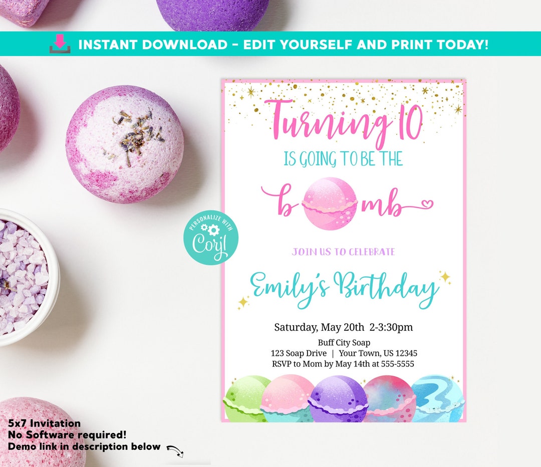 Bath Bomb Party Video invitation, Bath Soap Girls birthday invitation –  Hostessy Video Invitations