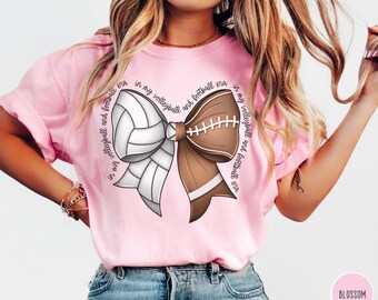 Volleyball and Football Mom Shirt Comfort Colors Volleyball Mama Football Season Cute Coquette Bow Tshirt Sports Mom of Both