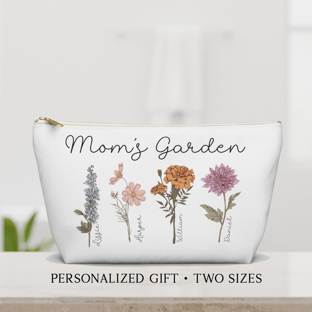 Gift From Kids Birth Month Flower Gift for Mom Personalized Makeup Bag
