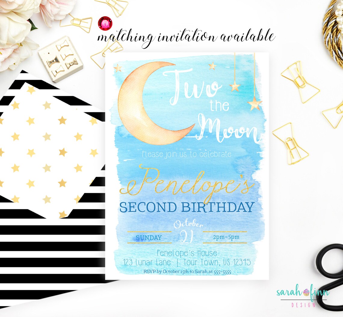 Moon Happy Birthday Banner Printable Instant Download Two the - Etsy