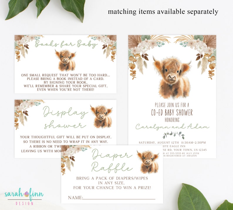 Nappy Raffle Highlander Highland Cow Diaper Raffle Sign & Tickets Boho Baby Shower Game Gender ...