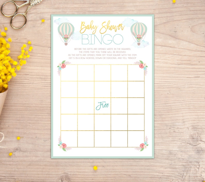 Baby Shower Bingo Game Hot Air Balloon Baby Shower Games Up up and Away Printable Gender Neutral Baby Shower Instant Download image 1