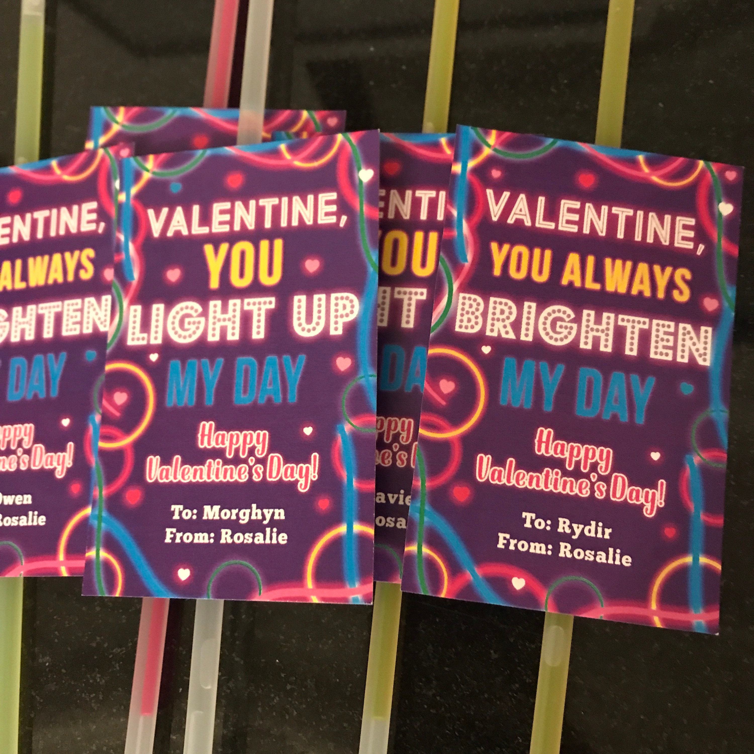 Glow Stick Valentine Cards Kids INSTANT Valentine's Day Cards Printable ...