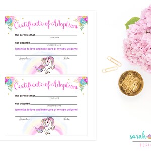 Adopt a Unicorn Certificate Unicorn Party Printable Unicorn Game Adopt ...