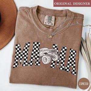 Monster Truck Mama Shirt Oversized Comfort Colors Monster Truck Mom T-Shirt Trendy Checkered Mom Truck Lover Gift Truck Birthday Tee