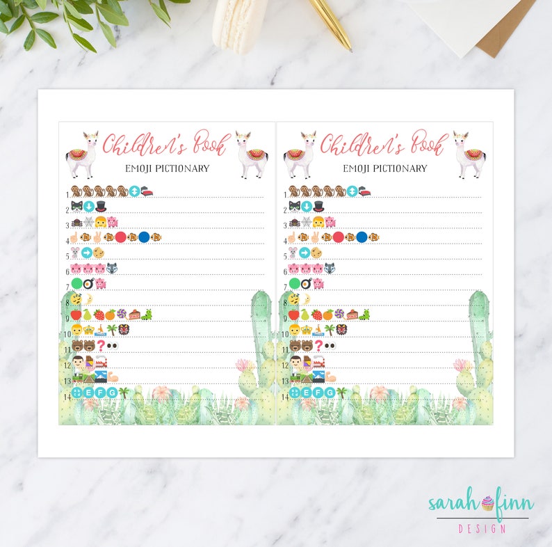 Llama Baby Shower Game, Emoji Baby Shower Game, Printable, Cactus Girl Baby Shower, Instant Download, Fiesta Baby Shower, Alpaca, llama image 2