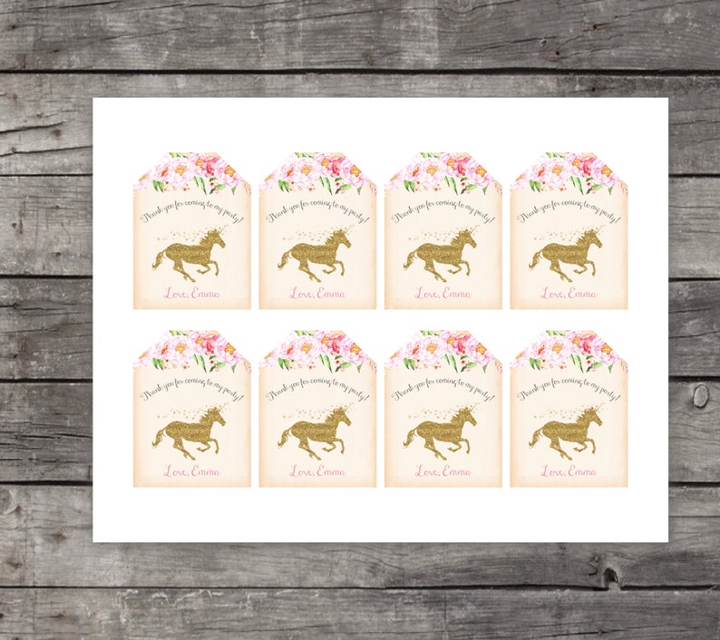 unicorn favor tags thank you tags magical printable etsy