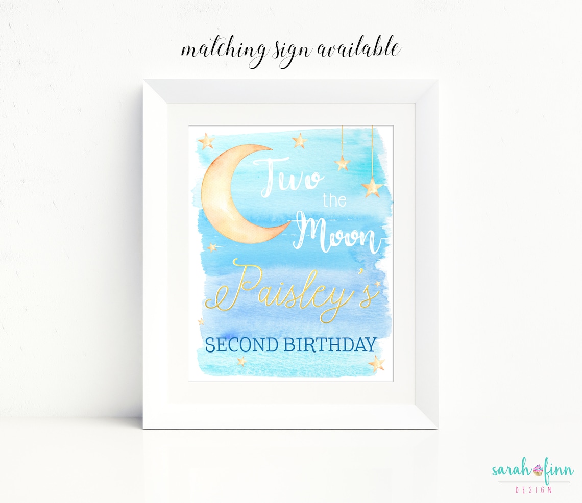 Moon Happy Birthday Banner Printable Instant Download Two the - Etsy