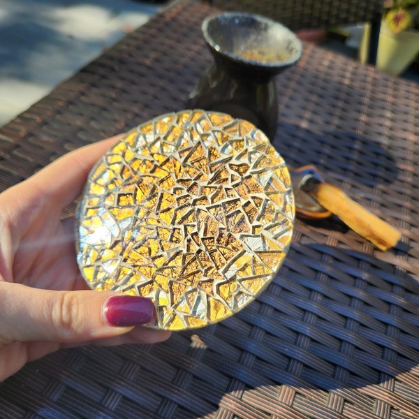 Round Mosaic Coaster with Cork Non-slip Bottom, and VanGogh Glass