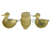 Vintage Brass Teabag Rests, Set of 3 Animal Shapped Brass Teabag Rests or Mini Ashtrays, Trinket Dishes