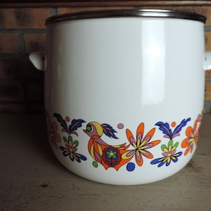 Vintage Enameled Octave Aubecq france Yellow mustard casserole cocotte emaillée