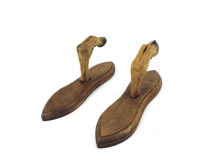 French Vintage Deer Hoof Rifle Racks, Taxidermy Deer Hooves, Hunting