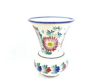 French Vintage Large HB Henriot Quimper Hand Painted Ceramic Vase