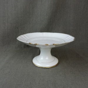 French Vintage White and Gold Limoges Porcelain Compote Dish, Antique Limoges Pedestal Bowl