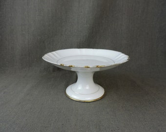 French Vintage White and Gold Limoges Porcelain Compote Dish, Antique Limoges Pedestal Bowl