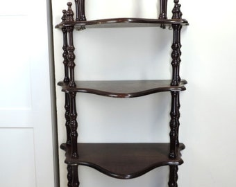 French Vintage Solid Wood Extra Tall 5-Tier Floor Shelf, Vintage 53" tall turned wood Free Standing Shelf