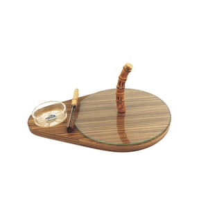 Vintage Wood and Glass Cheese Board and Knife, Made in West Germany, Bamboo knife and Handle Charcuterie Board