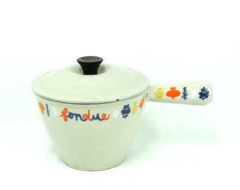 French Vintage 1970s Le Creuset Enamel Cast Iron Fondue Pot Caquelon with Lid