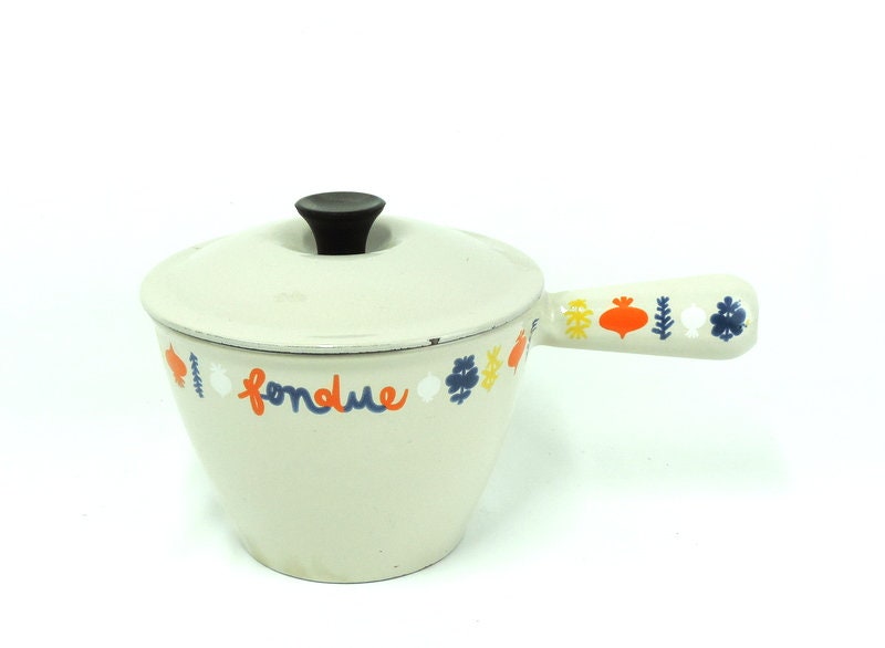 français vintage années 1970 le creuset émail fonte fondue pot caquelon avec couvercle