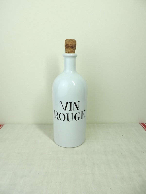 French Vintage Glazed Stoneware Bottle, Charolles Vin Rouge Bottle