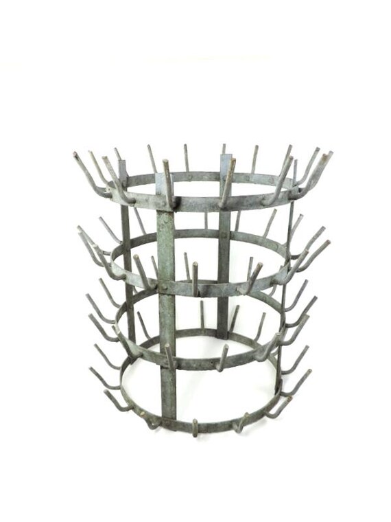 French Vintage Galvanized Steel Cylindrical Bottle Drying Rack With 64 Pegs Etsy
