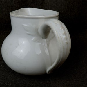 French Antique White Ironstone Pitcher, Antique Water Jug