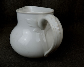 French Antique White Ironstone Pitcher, Antique Water Jug