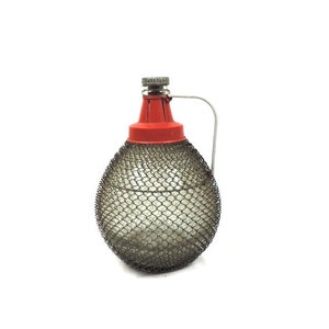 French Vintage Dame Jeanne Covered in Mesh, Vintage Demijohn, Cardboy with Wire Mesh