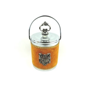 Vintage 1970s Ice Bucket, Vintage Barware, Plastic and Velvet Ice Bucket