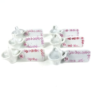 Set di 6 segnaposto in porcellana vintage / poggiacoltelli, cesto e segnaposto rosa