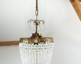 Lustre vintage français en cristal taillé