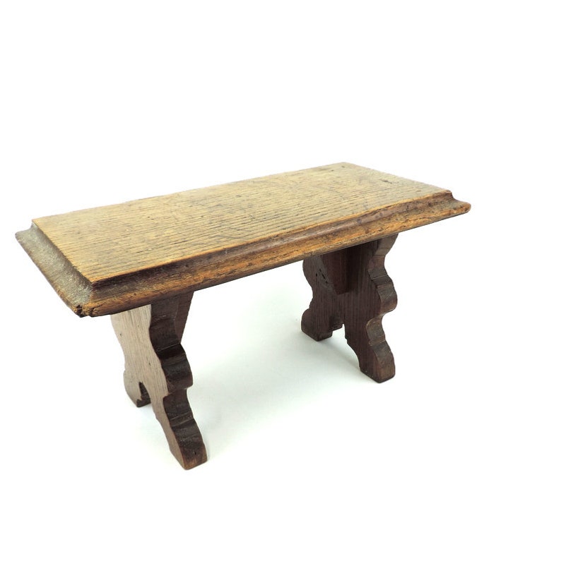 French Vintage Solid Oak 7 Tall Footstool Mini Bench Foot Rest image 1