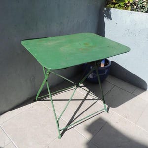 Original 1950s French Vintage Green Toleware Foldable Patio Garden Bistro Table