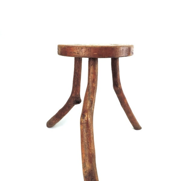 French Vintage 17" Tall Primitive three Legged Milking Stool