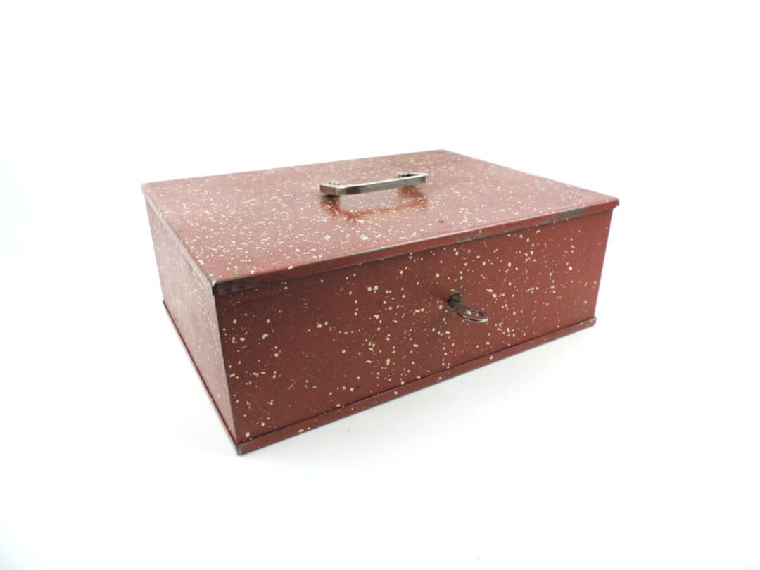 French Vintage Red Strong Box With Key, Cash Box, Money Box, Keepsake ...