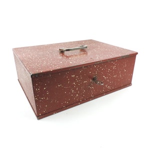 French Vintage Red Strong Box with Key, Cash box, Money box, Keepsake, Safe, Bank