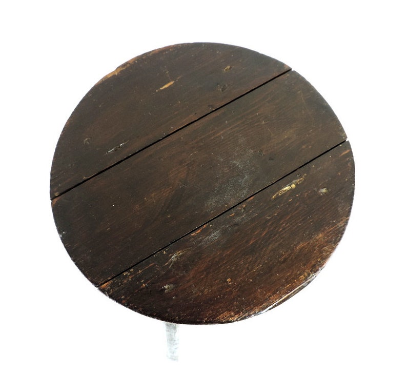 Tabouret de traite vintage français 161/2 de haut en bois massif, tabouret de ferme rustique à 4 pieds image 4