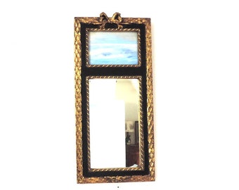 Französischer Vintage-Trumeau-Spiegel in Schwarz und Gold im Napoleon-3-Stil (21 x 10 Zoll).