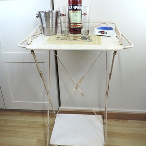 French Vintage 1950s Tole Folding Table, Shabby Chic Side Table, Apero Wine Table