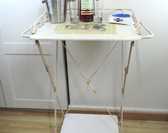 French Vintage Tole Folding Table: Shabby Chic Apero Side Table