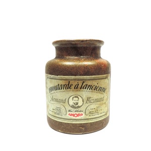 French vintage brown stoneware mustard jar, Rustic stoneware crock
