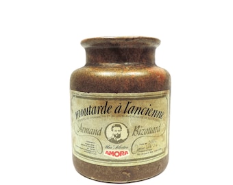 French vintage brown stoneware mustard jar, Rustic stoneware crock