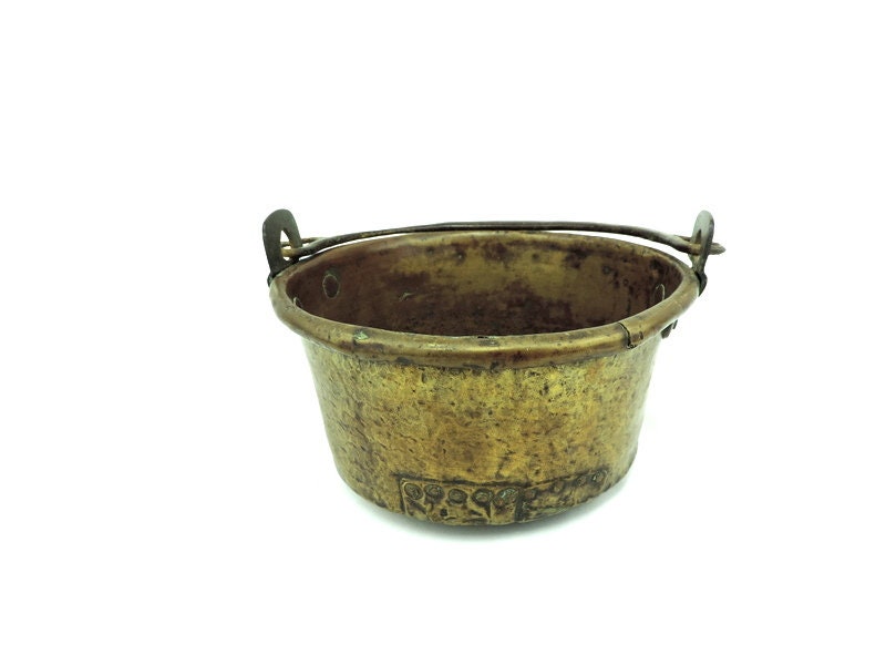 français petit chaudron en cuivre antique, batterie de cuisine antique