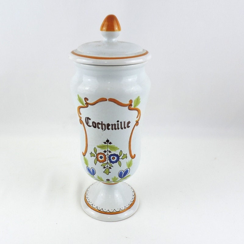 French Moustiers Ceramic Apothecary Jar: Hand Painted Vintage Decor